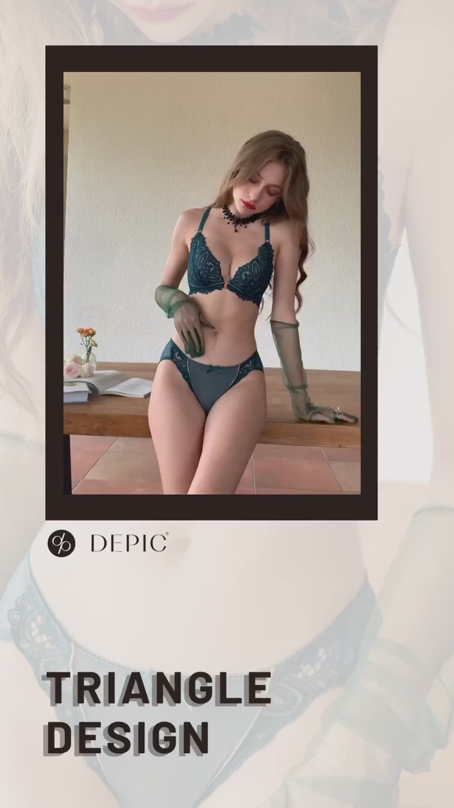 Dreamily-Wireless Lace Front Buckle Soft Cotton Bra Set Elegant Green