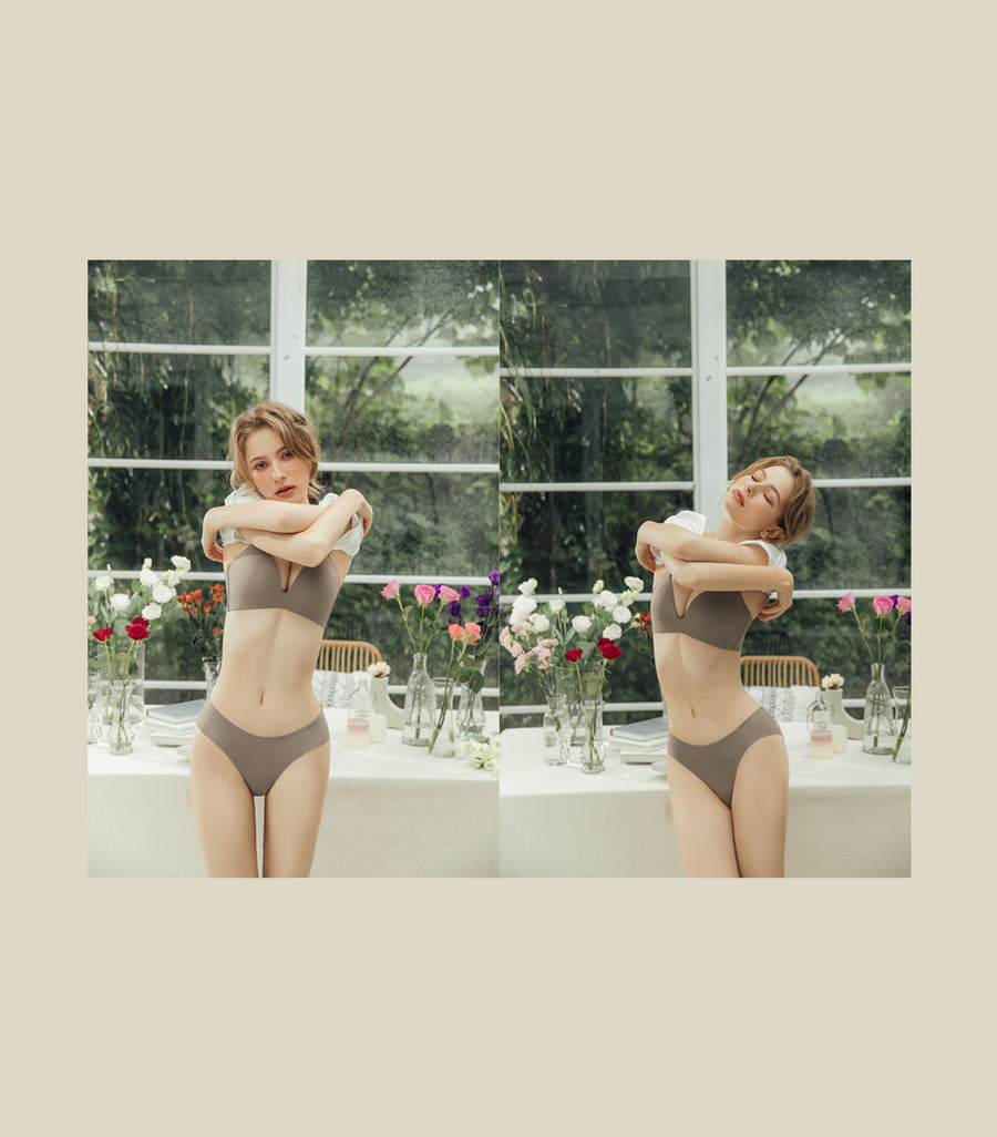 Beauty-Milky Seamless Fabric Wireless Bra Set Champagne