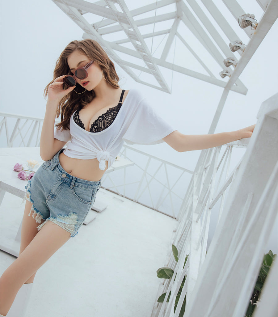 Dreamily-Wireless Lace Front Buckle Soft Cotton Bra Set Magnificent Black