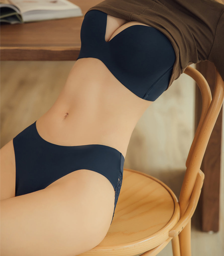 Beauty-Milky Seamless Fabric Wireless Bra Set Dark Blue