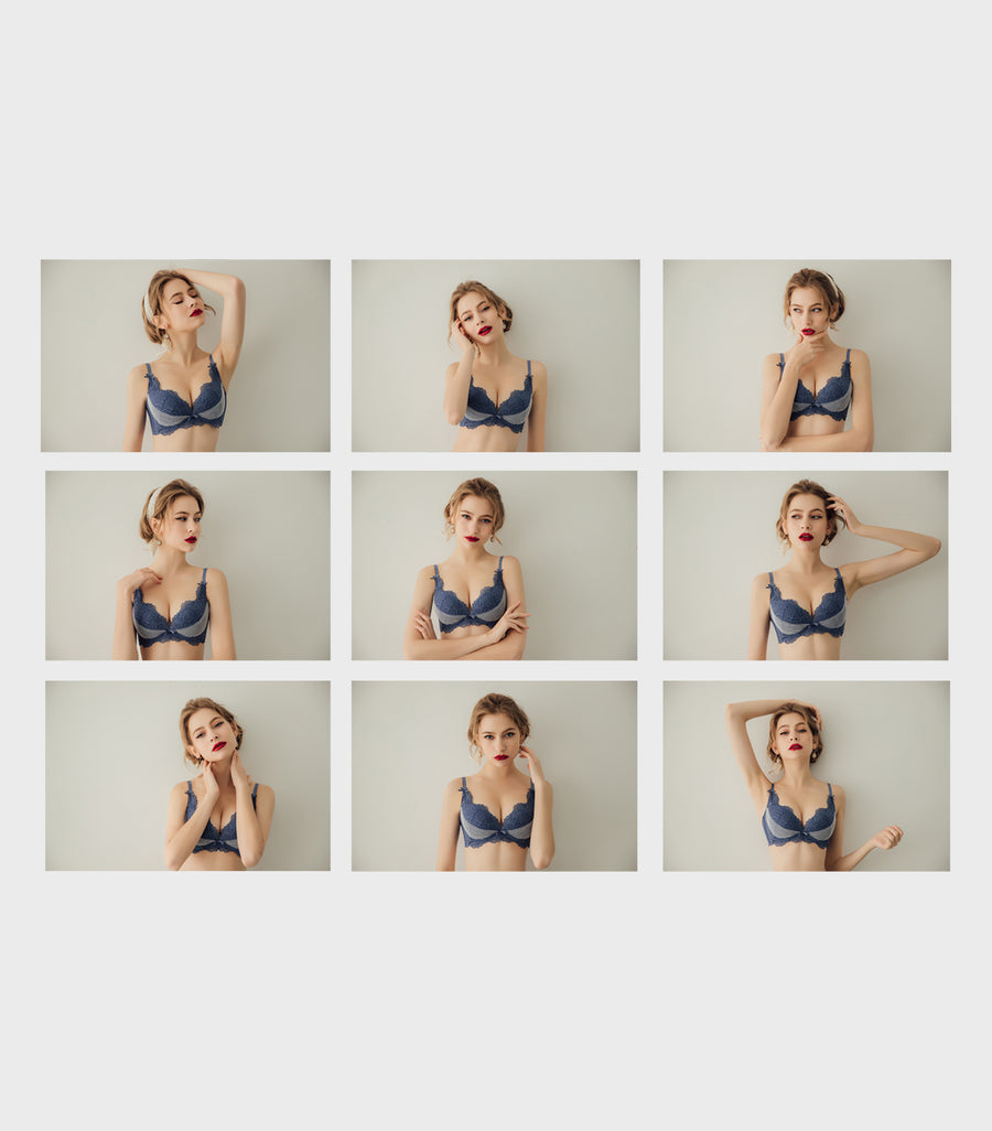Glamorous - Luxurious Lace Supportive 
L-shaped Wire Bra Set Midnight Blue