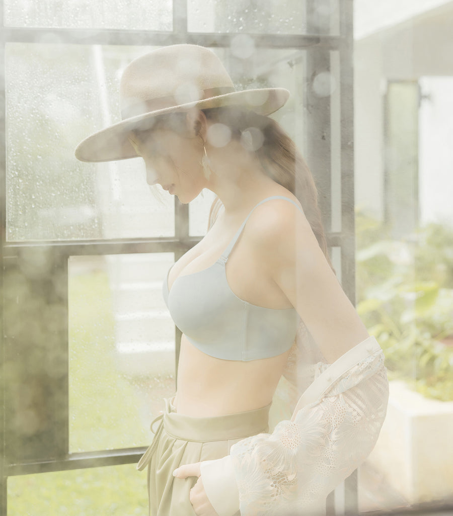 Beauty-Milky Seamless Fabric Wireless Bra Set Light Blue