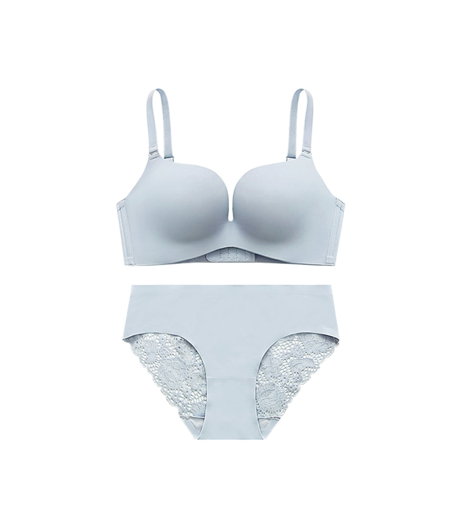 Beauty-Milky Seamless Fabric Wireless Bra Set Light Blue