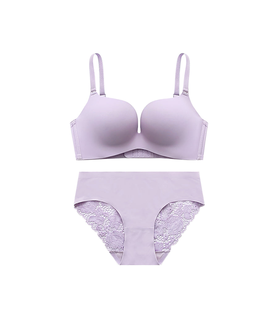 Beauty-Milky Seamless Fabric Wireless Bra Set Pastel Violet