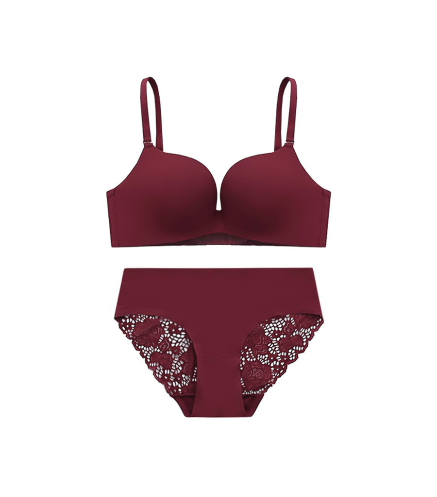 Beauty-Milky Seamless Fabric Wireless Bra Set Rosey Red