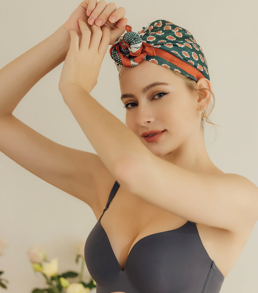 Beauty-Milky Seamless Fabric Wireless Bra Set Grey Blue
