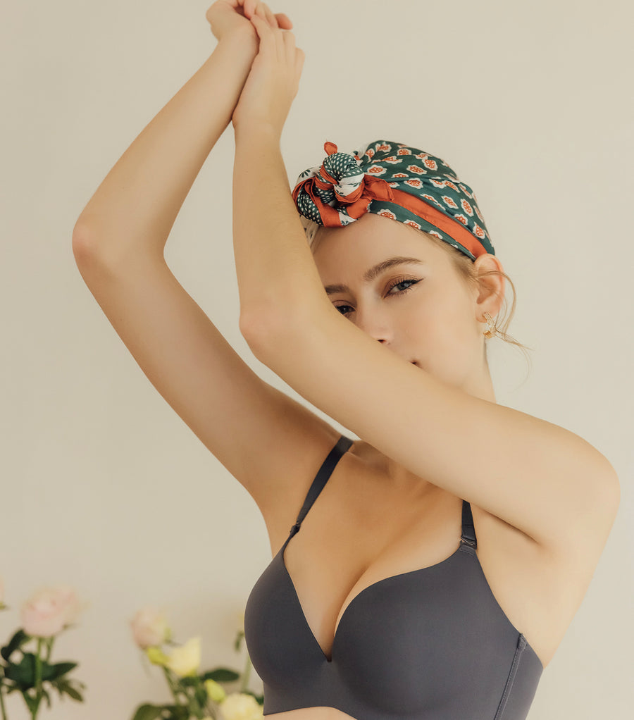 Beauty-Milky Seamless Fabric Wireless Bra Set Grey Blue