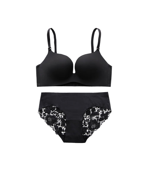 Beauty-Milky Seamless Fabric Wireless Bra Set Black