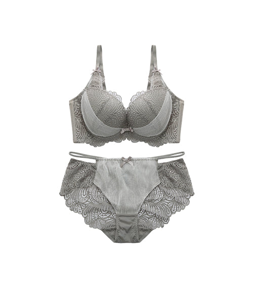 Glamorous - Luxurious Lace Supportive 
L-shaped Wire Bra Set Paris Grey