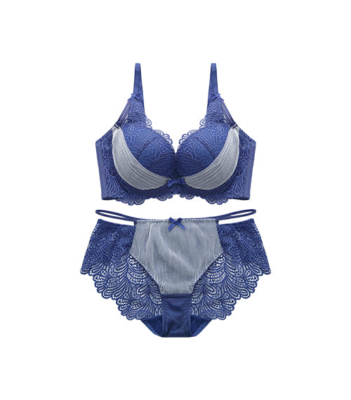 Glamorous - Luxurious Lace Supportive 
L-shaped Wire Bra Set Midnight Blue