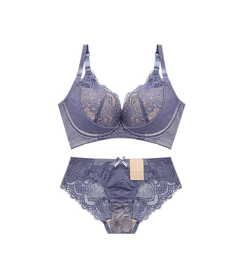 Lovely - Sexy Back Beauty Lift & Supportive Soft Wire Bra Set Smokey Blue