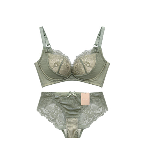 Lovely - Sexy Back Beauty Lift & Supportive Soft Wire Bra Set Greyish Mint