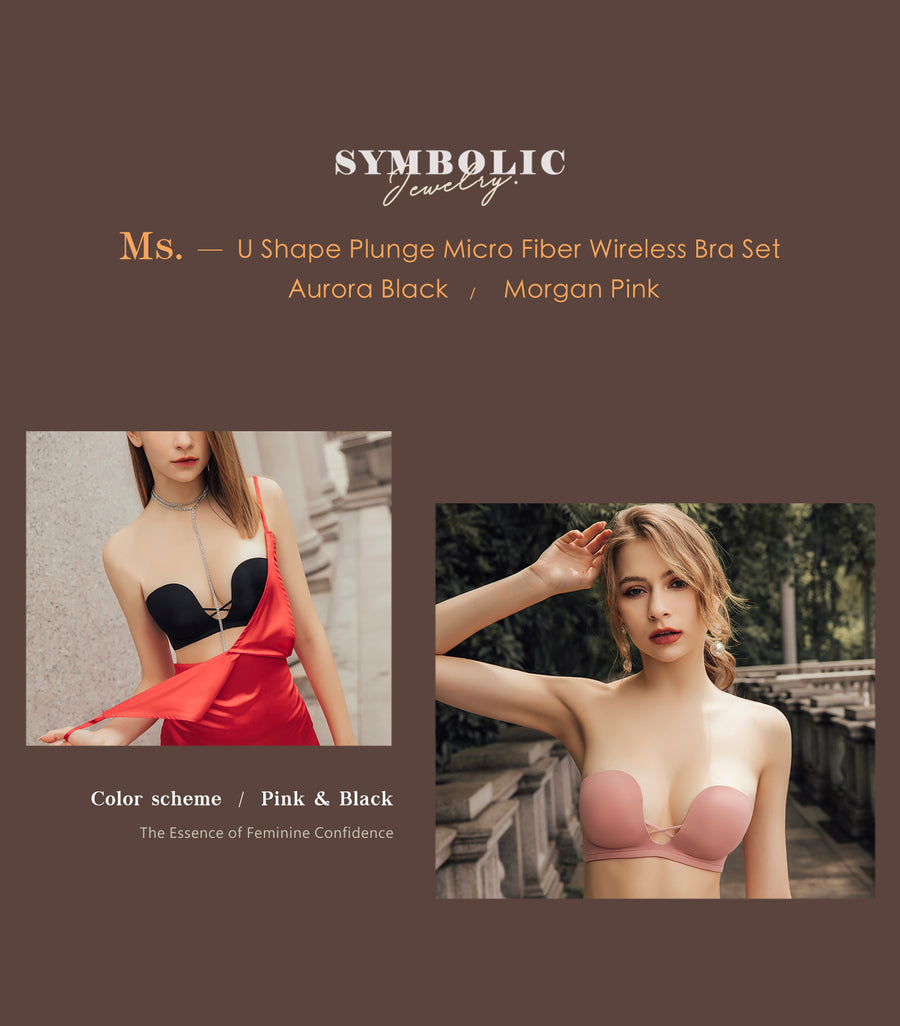 MS. - U Shape Plunge Micro Fiber Wireless Bra Set Rouge Pink