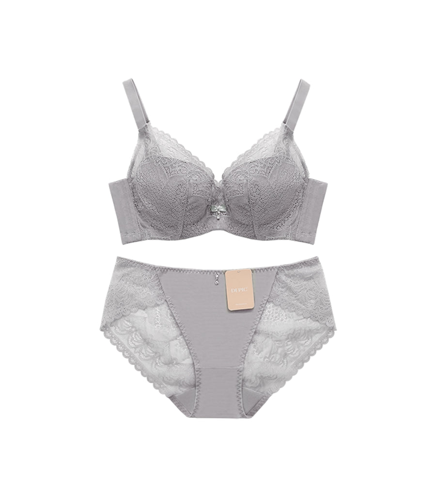 Romance-Full Coverage Light and Thin Dimentional Cotton Bra Set Sunset Grey