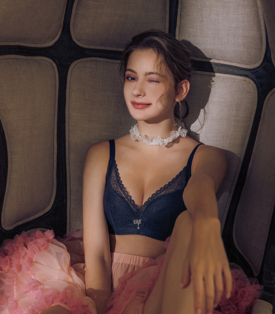 Romance-Full Coverage Light and Thin Dimentional Cotton Bra Set Night Lilac