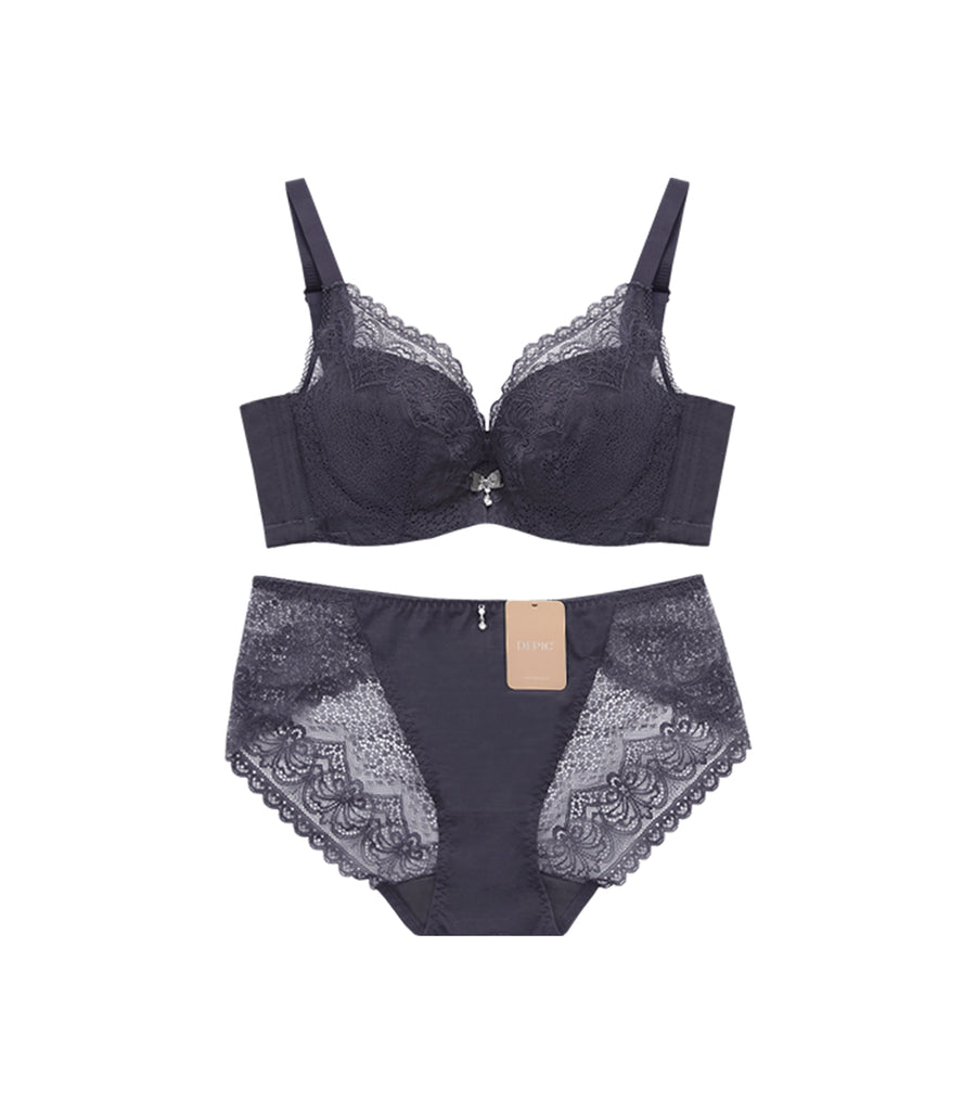 Romance-Full Coverage Light and Thin Dimentional Cotton Bra Set Night Lilac