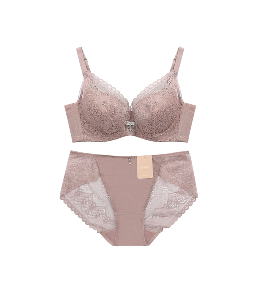 Romance-Full Coverage Light and Thin Dimentional Cotton Bra Set Dawn Powdery Pink