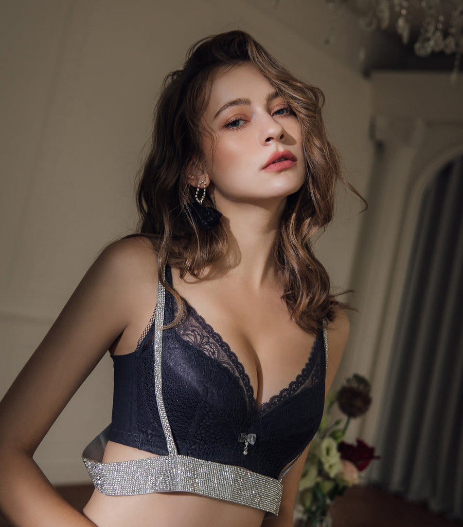 Romance-Full Coverage Light and Thin Dimentional Cotton Bra Set Night Lilac