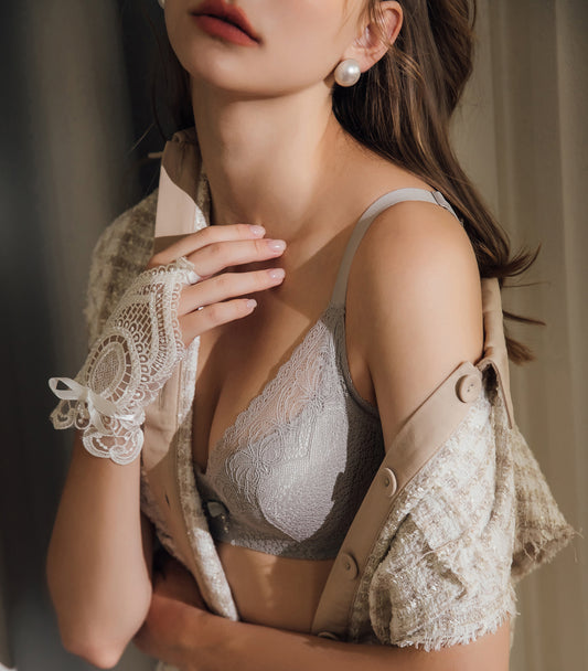 Romance-Full Coverage Light and Thin Dimentional Cotton Bra Set Sunset Grey