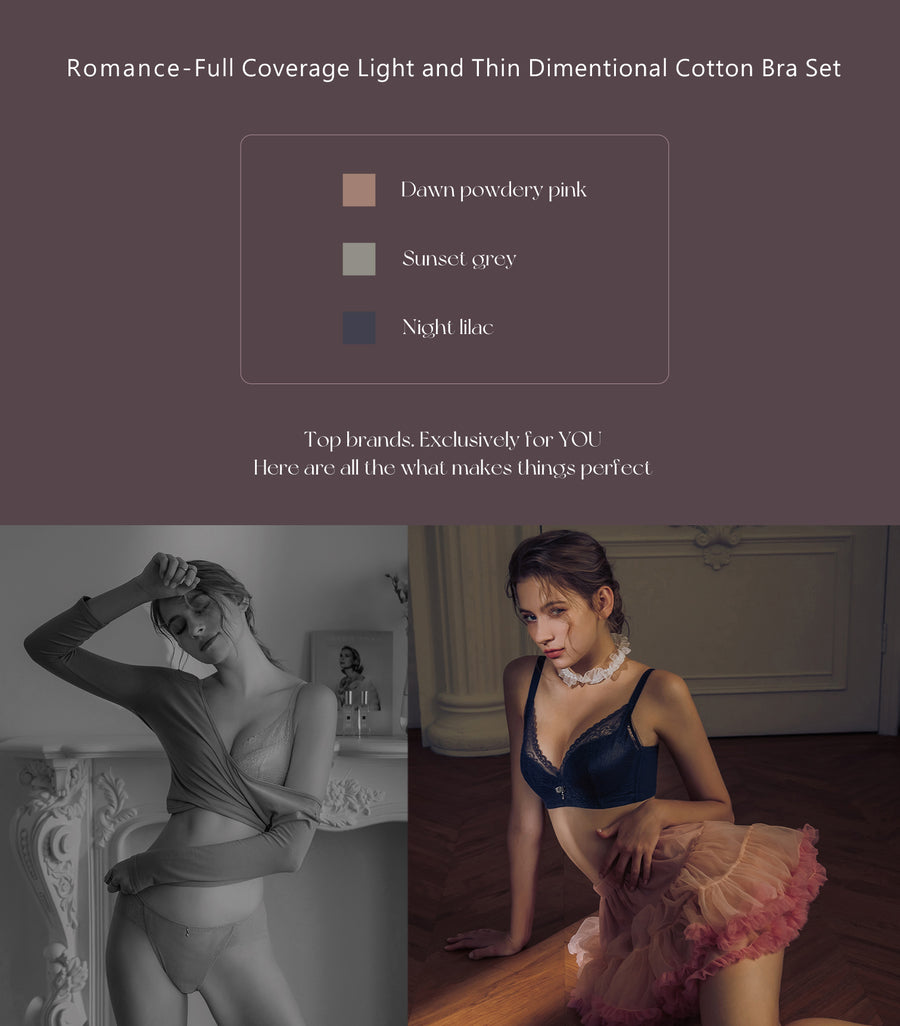 Romance-Full Coverage Light and Thin Dimentional Cotton Bra Set Dawn Powdery Pink