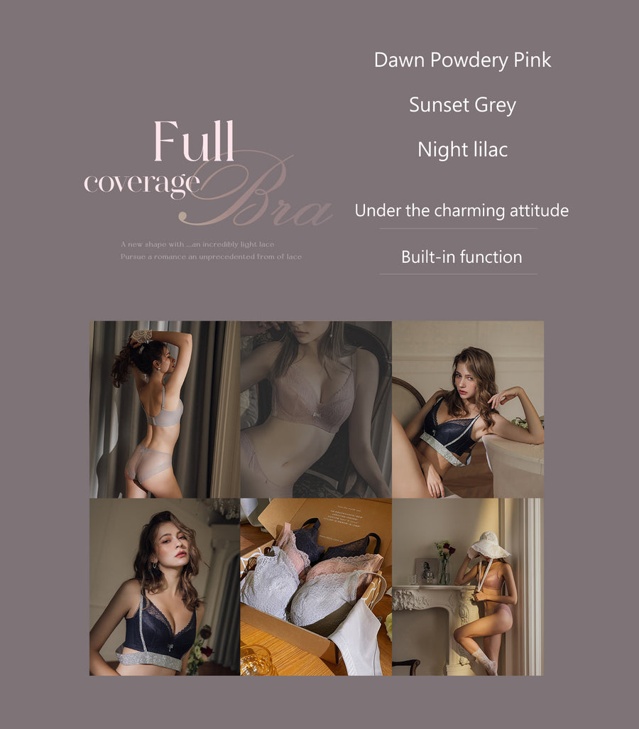 Romance-Full Coverage Light and Thin Dimentional Cotton Bra Set Sunset Grey