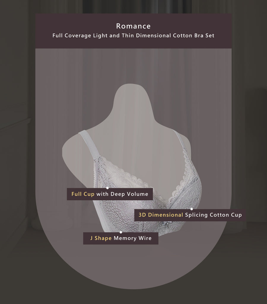 Romance-Full Coverage Light and Thin Dimentional Cotton Bra Set Dawn Powdery Pink