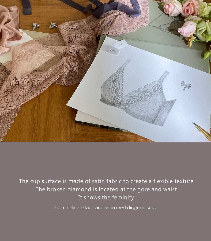 Romance-Full Coverage Light and Thin Dimentional Cotton Bra Set Dawn Powdery Pink
