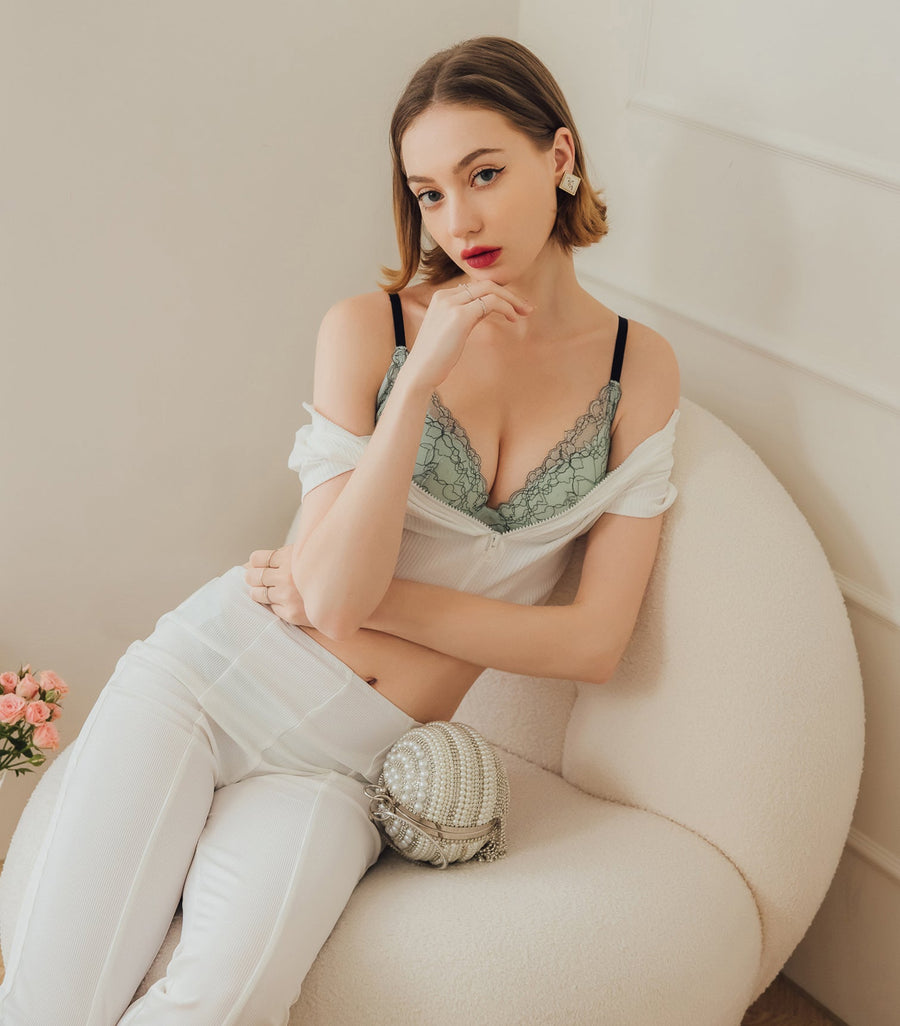 Graceful-Black Interweave Lace Ultra Soft Wired Bra Set Sweet Mint