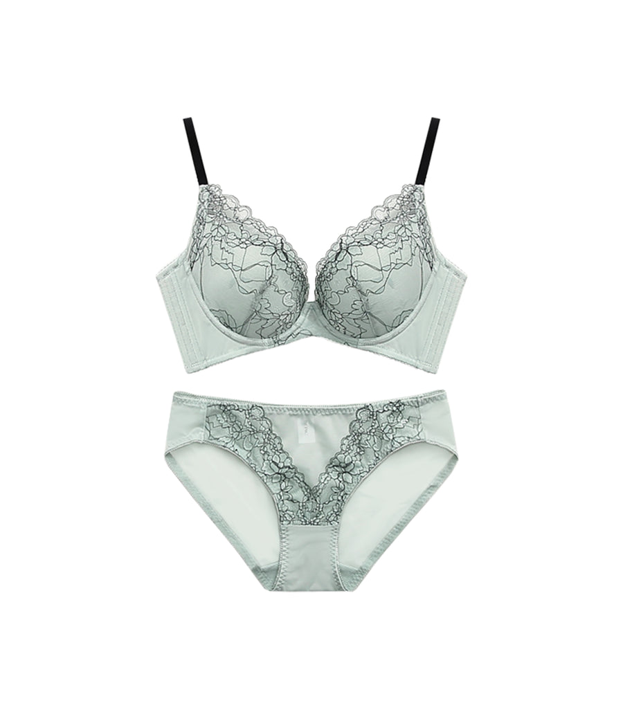 Graceful-Black Interweave Lace Ultra Soft Wired Bra Set Sweet Mint