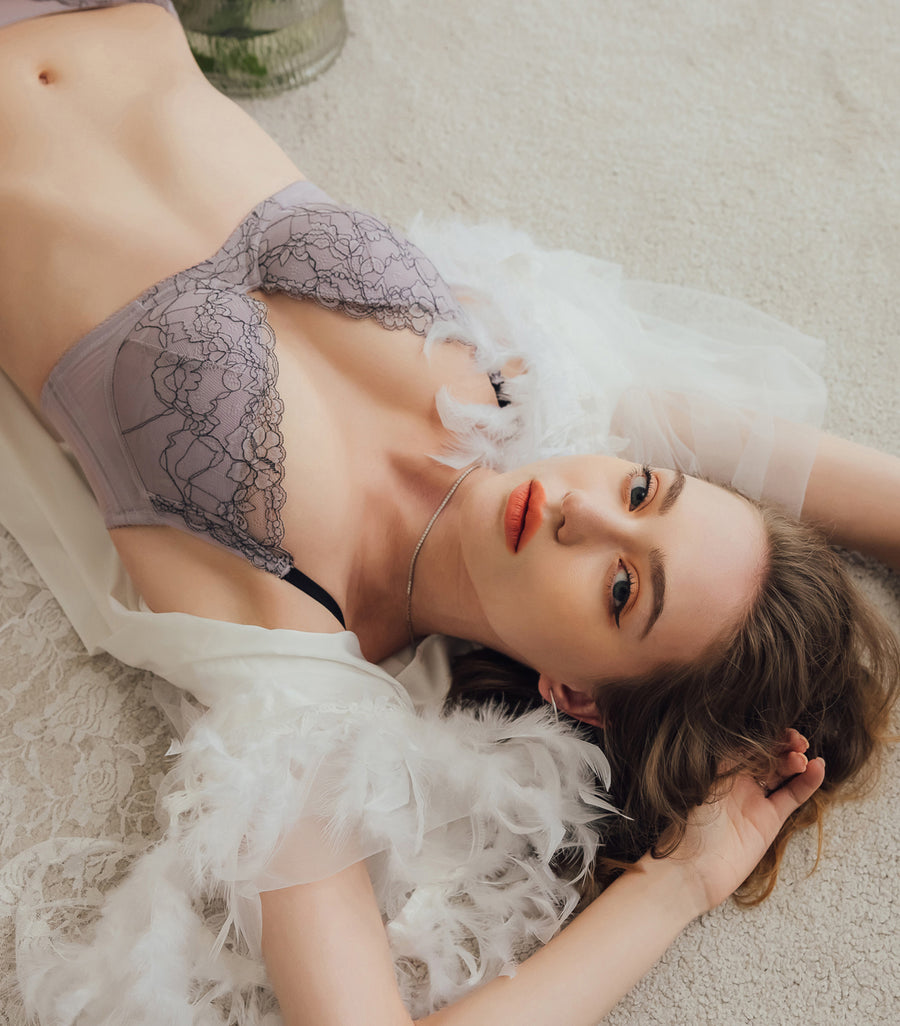 Graceful-Black Interweave Lace Ultra Soft Wired Bra Set Lilac Violet