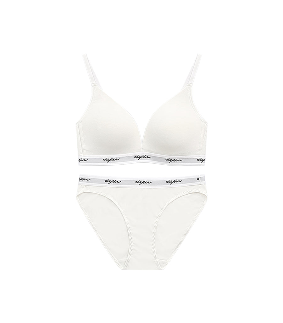 MODISH - Deep V Beauty Plunge Wireless Cotton Comfy Bra Set White