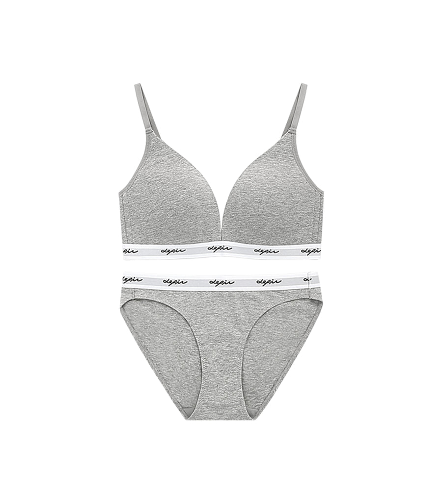 MODISH - Deep V Beauty Plunge Wireless Cotton Comfy Bra Set Classic Grey