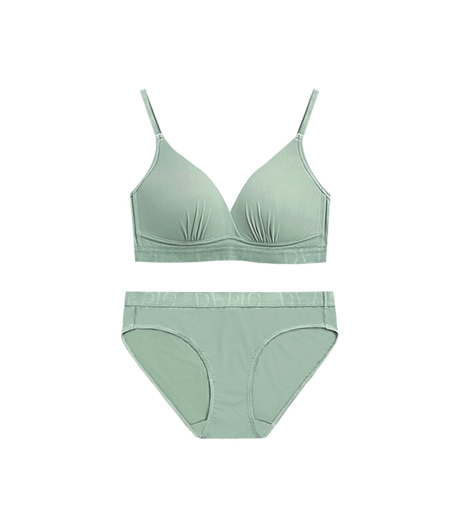 Freely - Ice Silk Cooling Plump V-shaped Wireless Bra Set Green