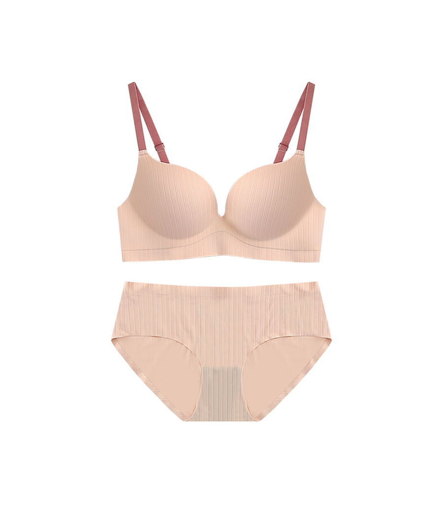 Push-up Seamless Zero Coverage Wireless Bra Set Pink