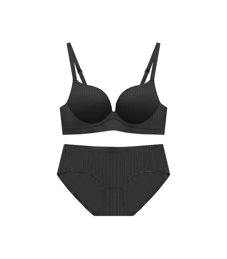Push-up Seamless Zero Coverage Wireless Bra Set Black