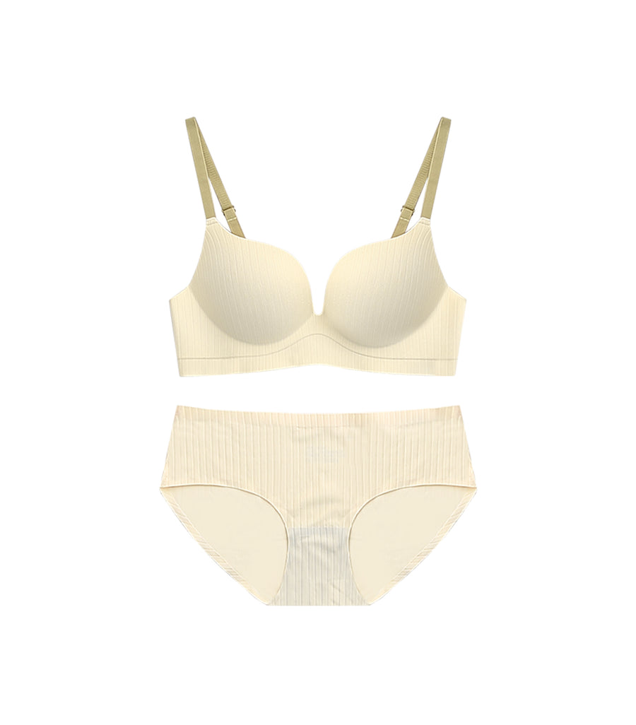 Push-up Seamless Zero Coverage Wireless Bra Set Beige