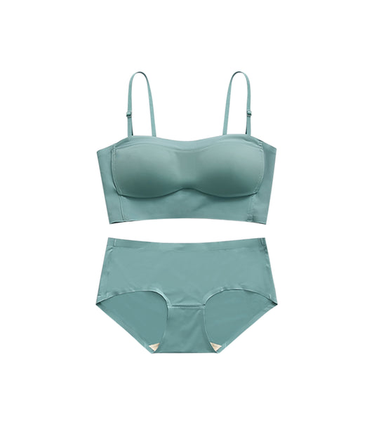 Seamless Thin Cup Tube Top Wireless Bra Set Aquamarine