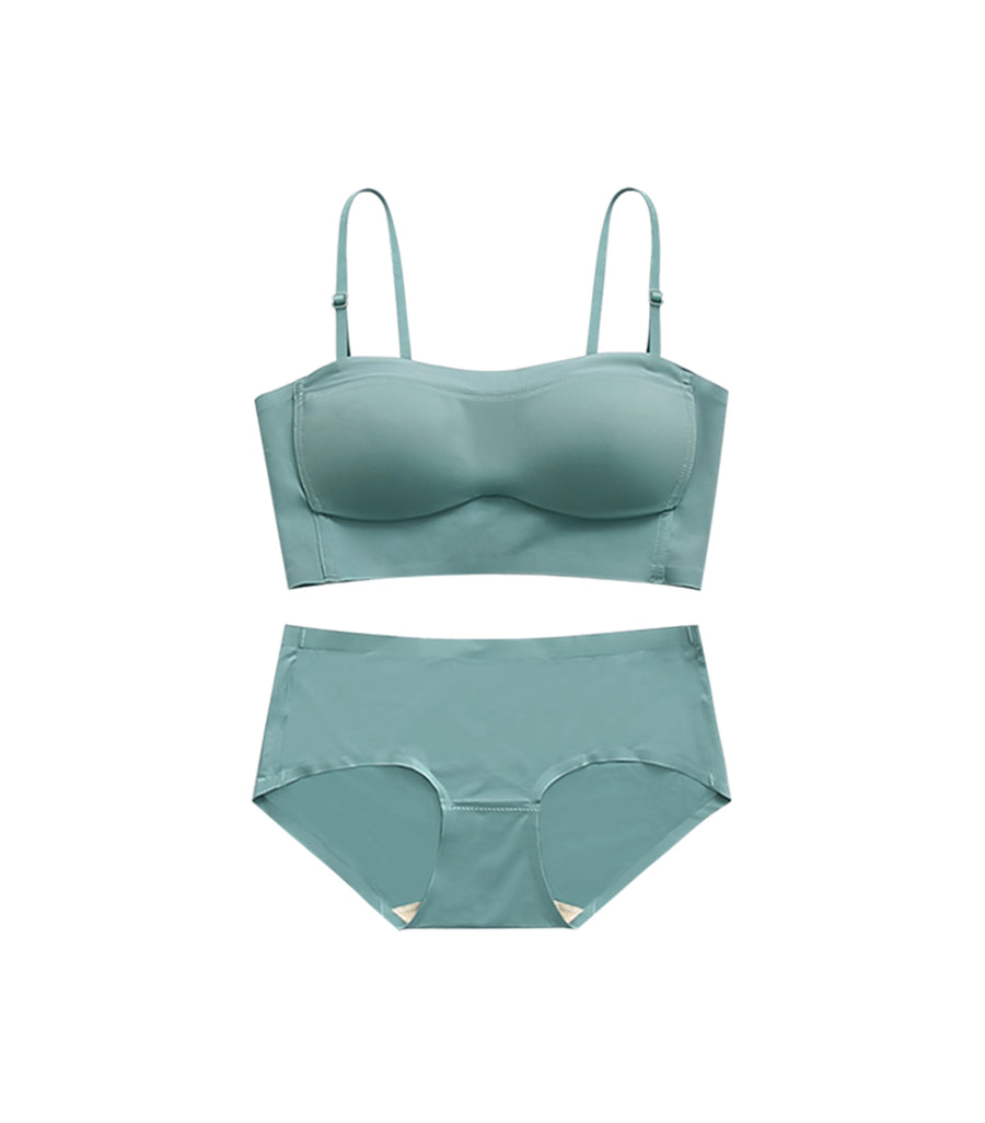 Seamless Thin Cup Tube Top Wireless Bra Set Aquamarine