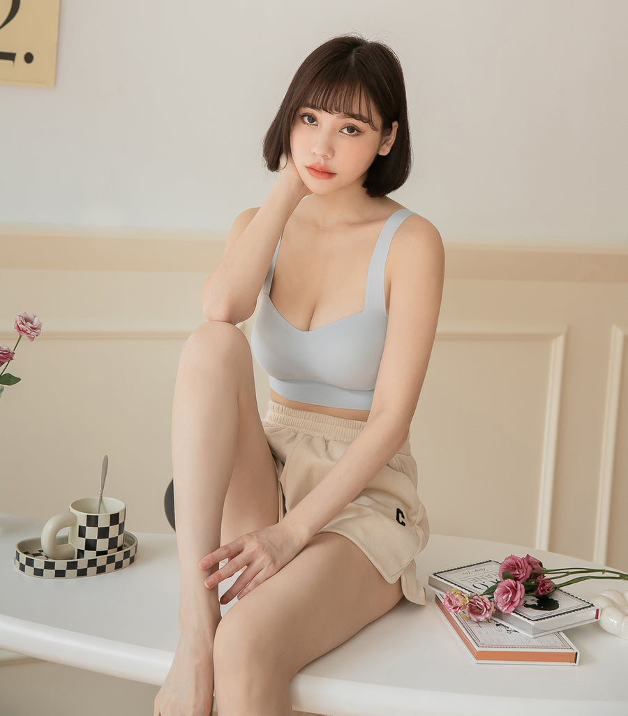 Smooth Seemless V Style Wireless Tank Top Bra- No Bottoms Grey Blue