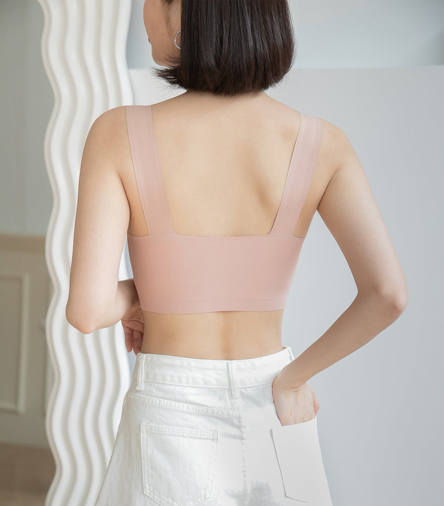 Smooth Seemless V Style Wireless Tank Top Bra- No Bottoms Pink