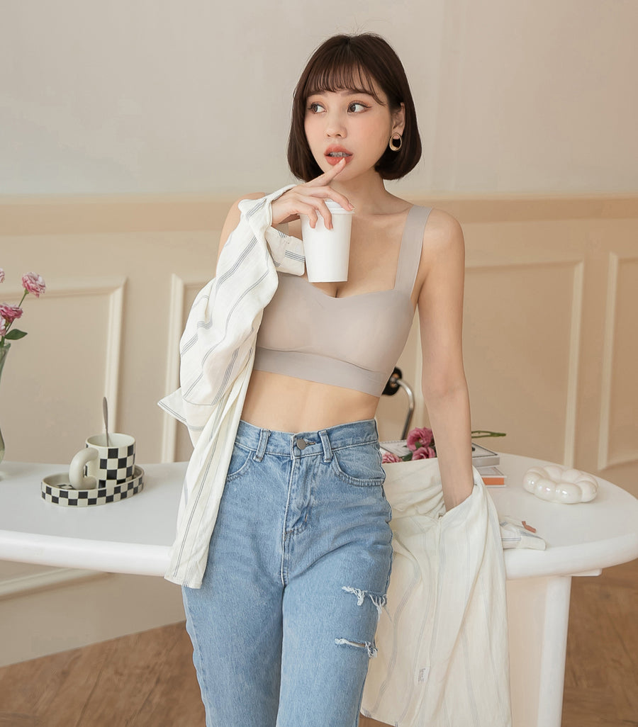 Smooth Seemless V Style Wireless Tank Top Bra- No Bottoms Champaign
