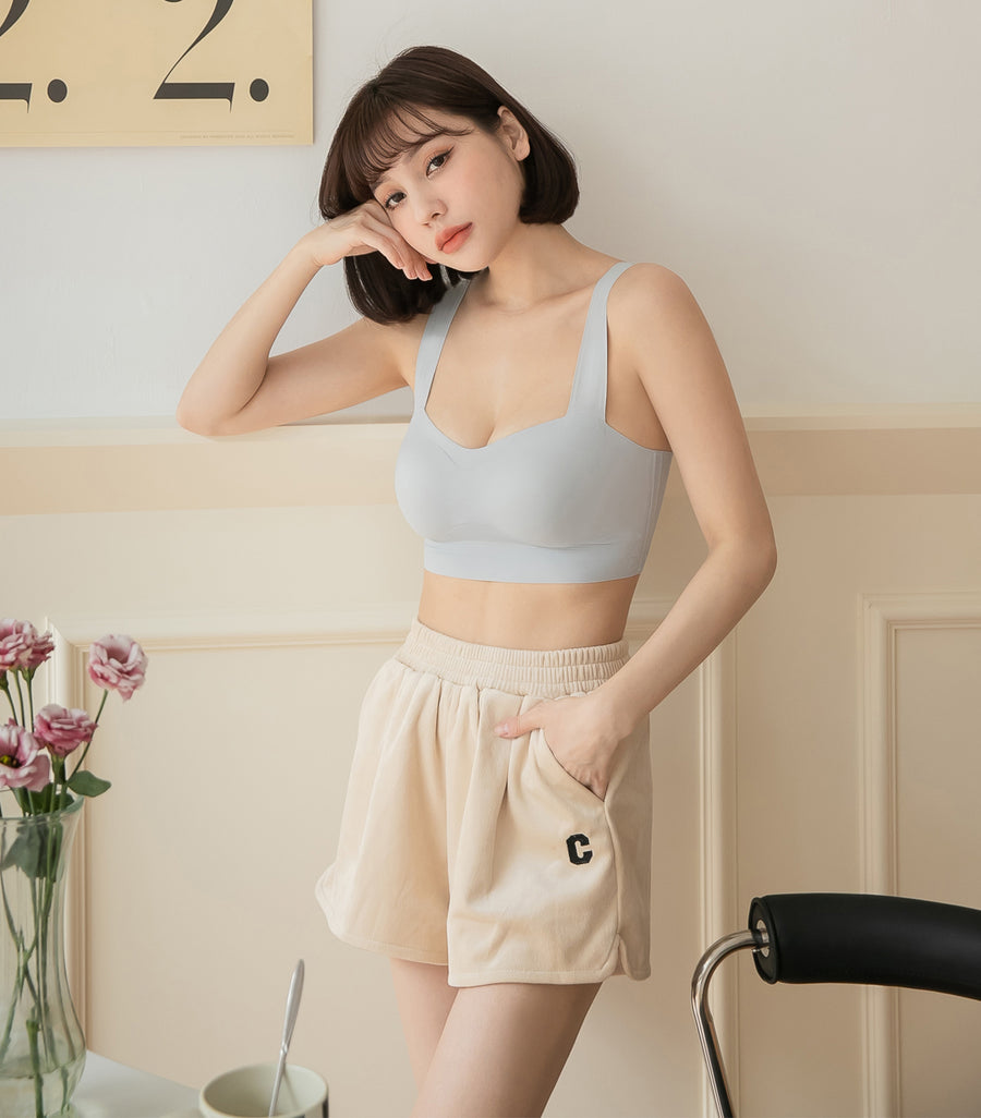 Smooth Seemless V Style Wireless Tank Top Bra- No Bottoms Grey Blue