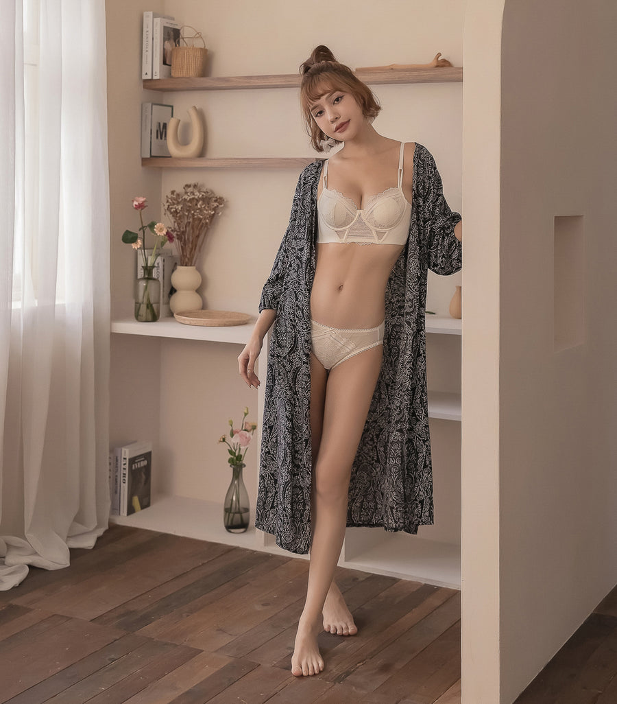 Push-up Sexy Lace Seamless and Soft Wired Beauty Back Bra Set Cream
