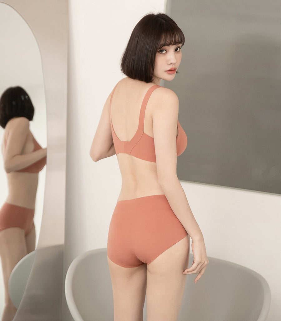 Comfortably Concentrated Seemless Wireless Modifying Bra Set Coral Orange