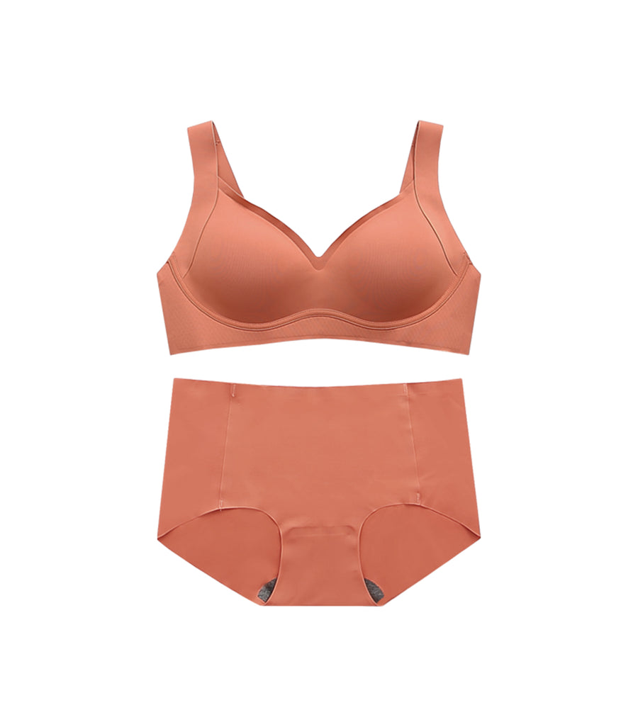 Comfortably Concentrated Seemless Wireless Modifying Bra Set Coral Orange