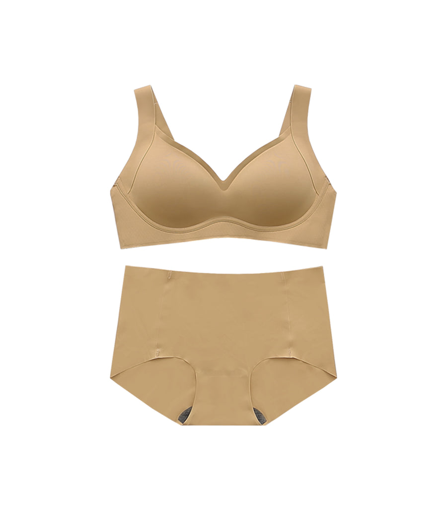 Comfortably Concentrated Seemless Wireless Modifying Bra Set Khaki