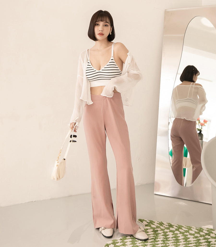 V-Neck Threaded Double Strap Triangular Cup Camisole White Stripes