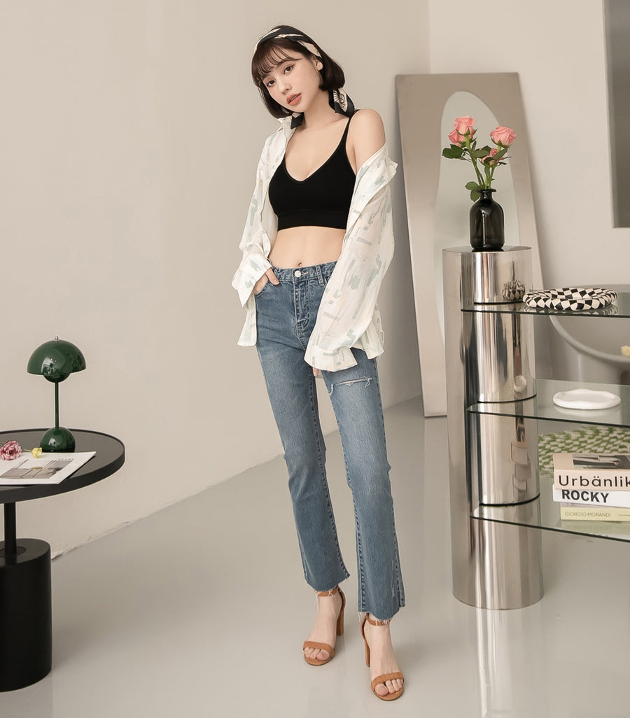 V-Neck Threaded Double Strap Triangular Cup Camisole Black