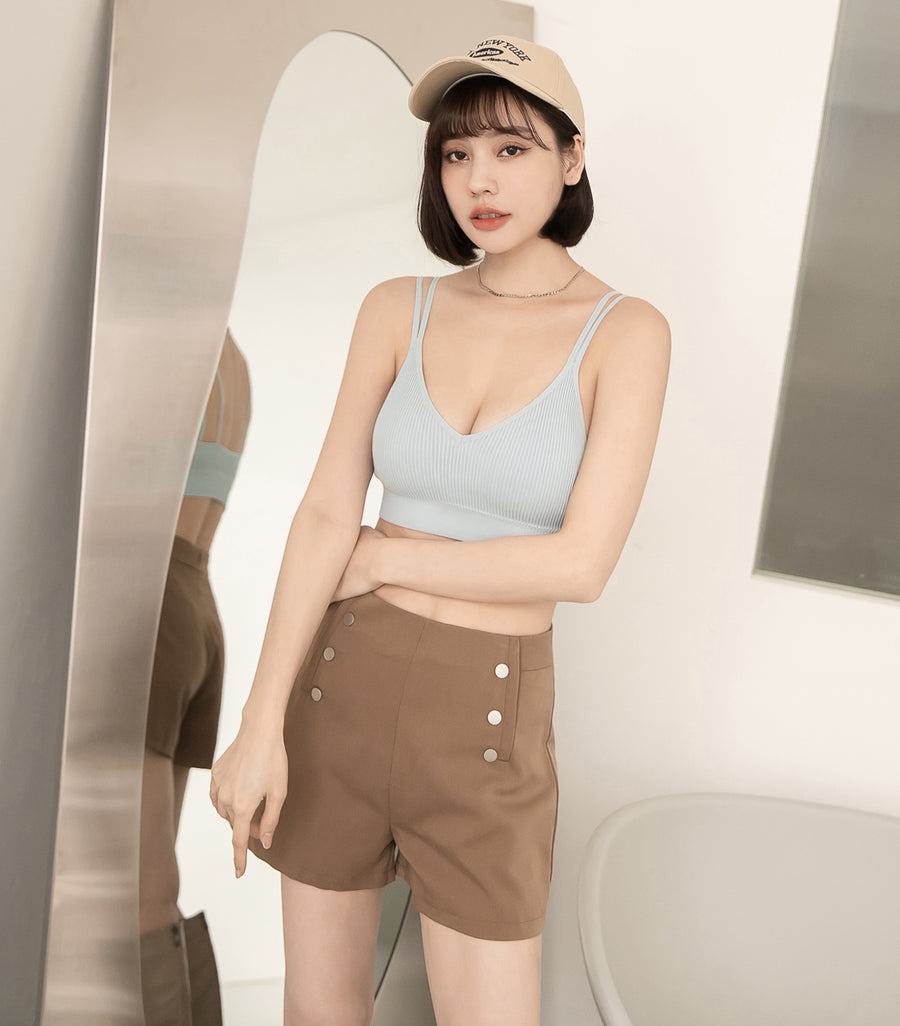 V-Neck Threaded Double Strap Triangular Cup Camisole Blue