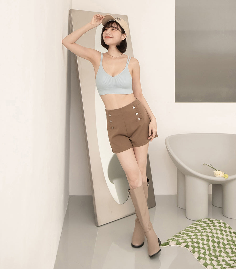 V-Neck Threaded Double Strap Triangular Cup Camisole Blue